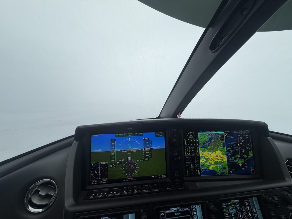 SF50 cockpit flying in instrument conditions